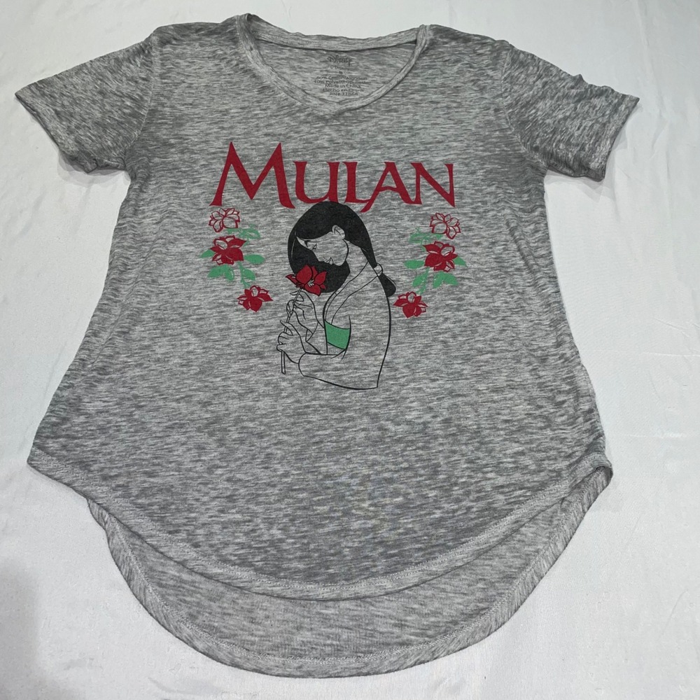 Disney Mulan Graphic T-Shirt Gray Heather Burnout‎ High Low Hem Small